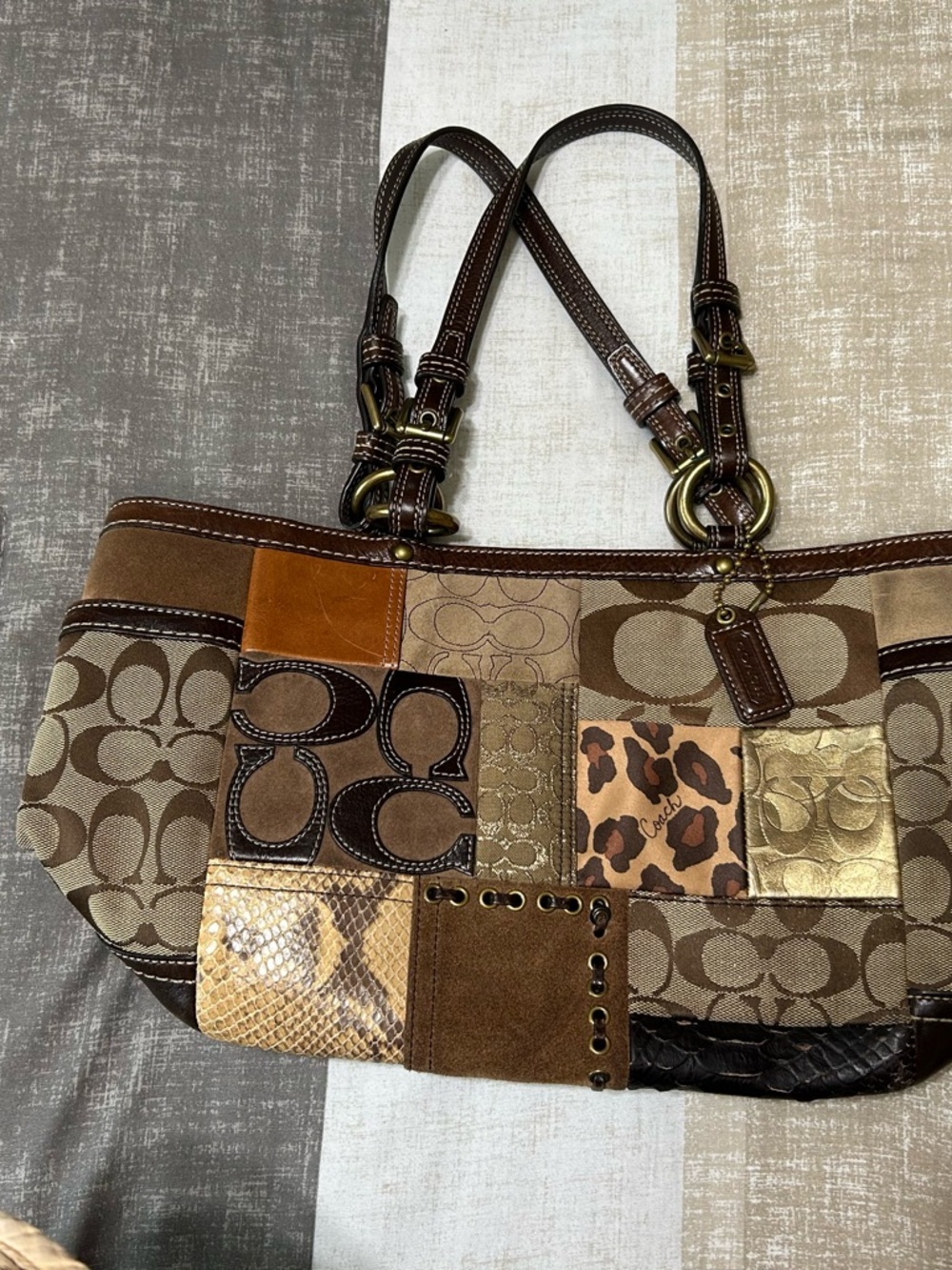 Women's Patchwork Brown Tote Bag - Designer-Inspired